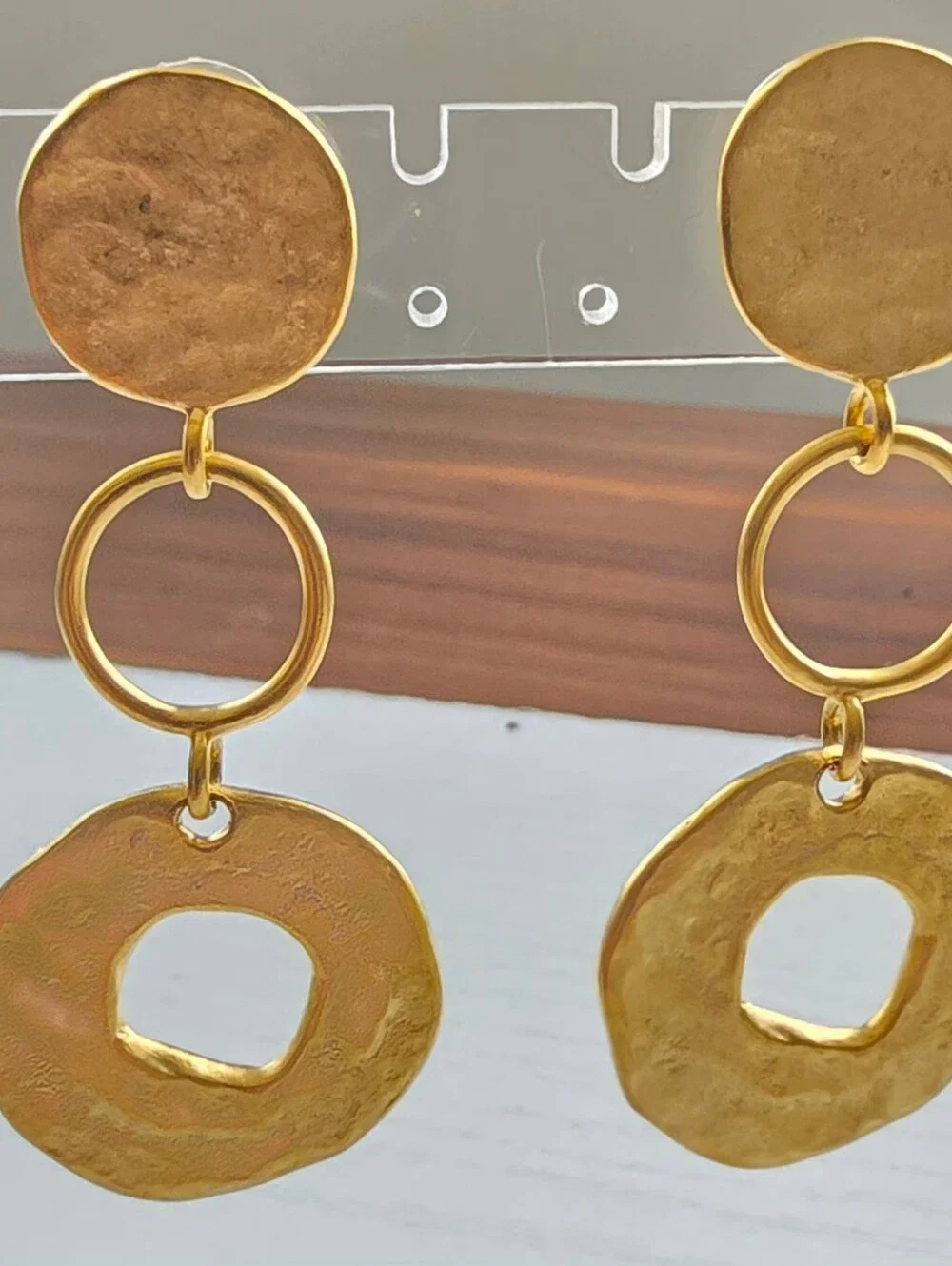 80s Vintage Gold Hammered Triple-Drop Earrings